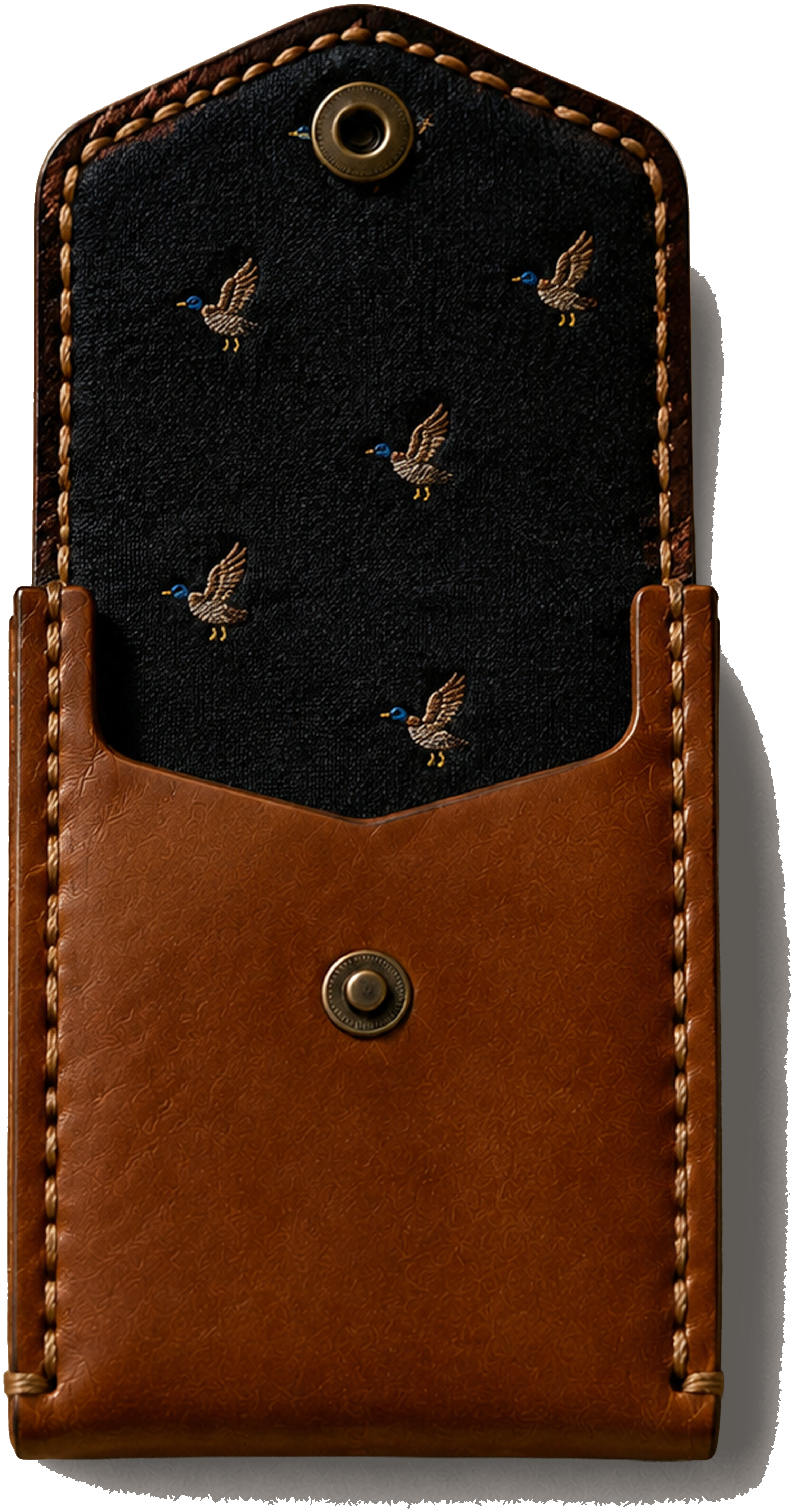 The Carry, open, showing its duck-patterned silk lining