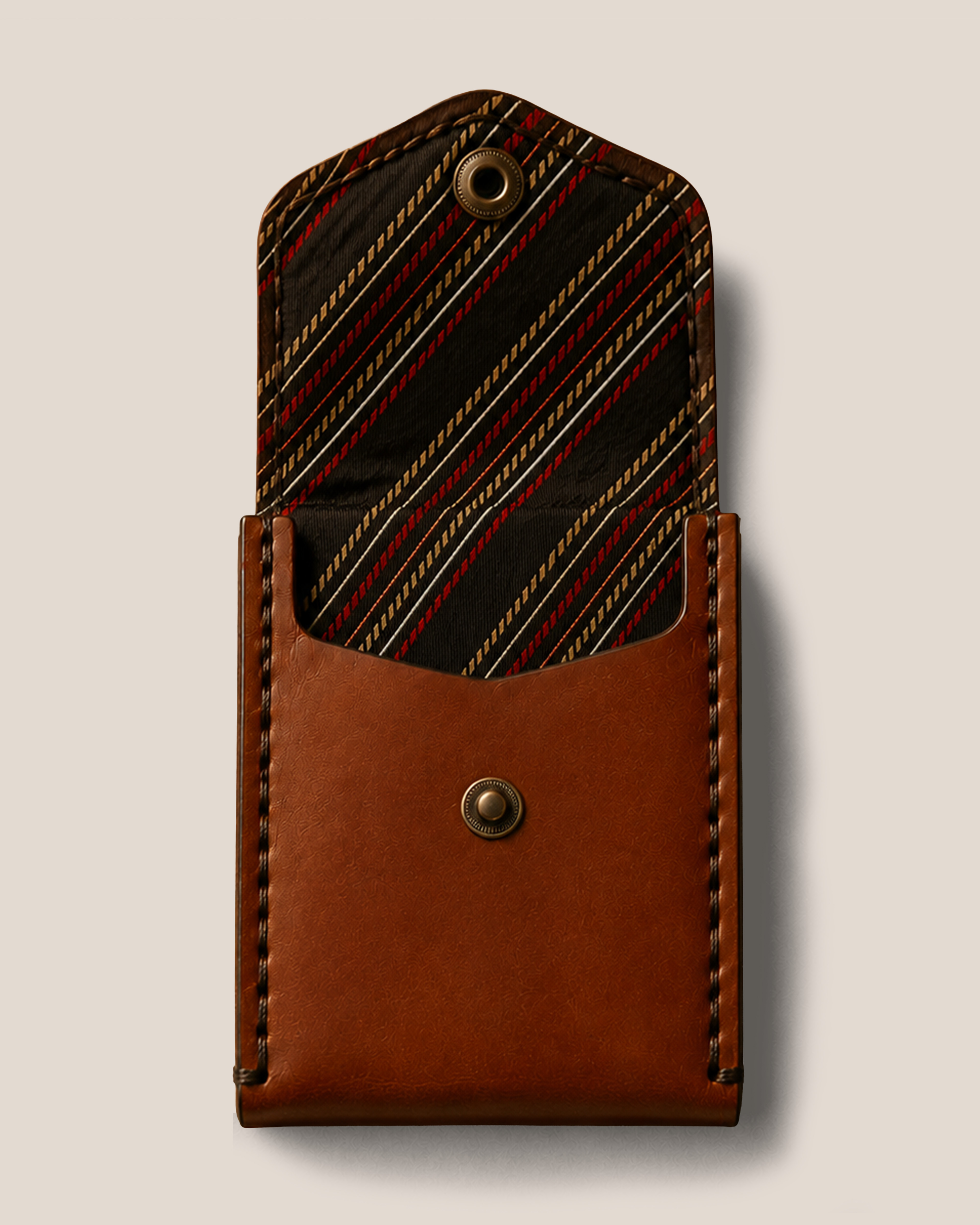 open, showing the vintage textile lining
