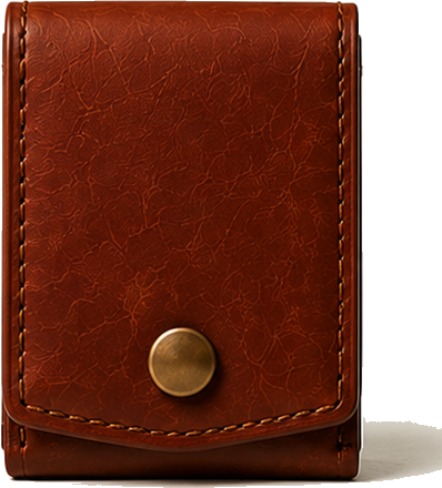 The Field Wallet, closed, in cognac vegetable-tanned leather with an aged bronze snap